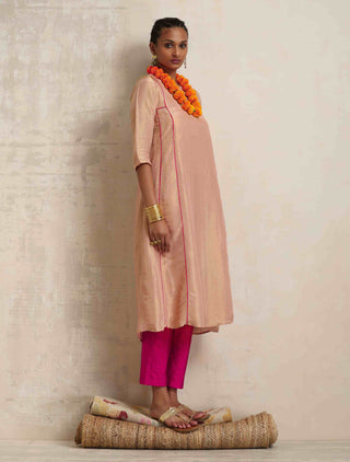 trueBrowns Blush Pink Tissue A-line Kurta Set - Distacart