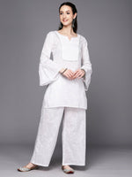 Thumbnail for Ahalyaa Women Self Design Pure Cotton Tunic With Palazzos - Distacart