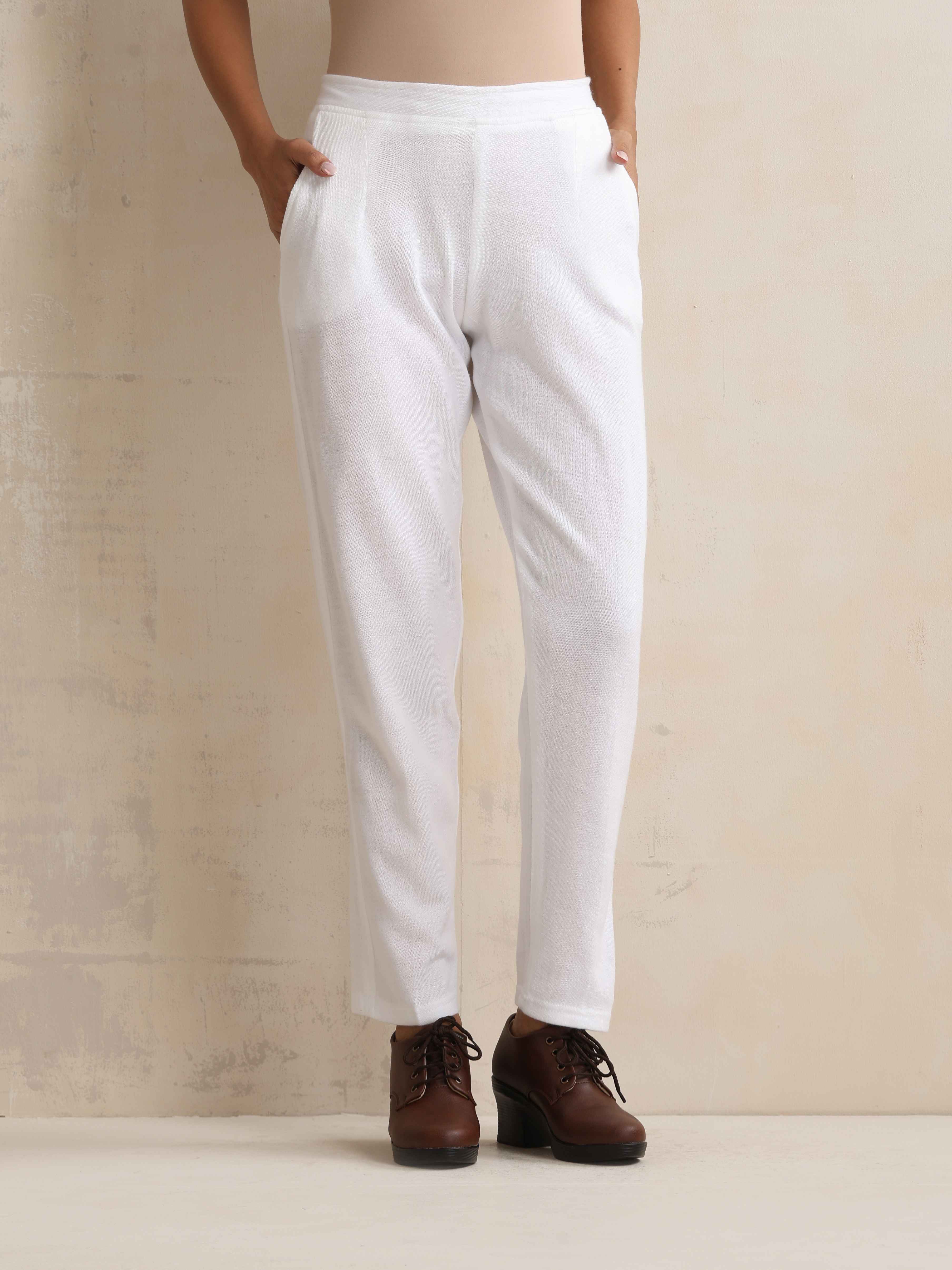 trueBrowns White Woollen Pants - Distacart