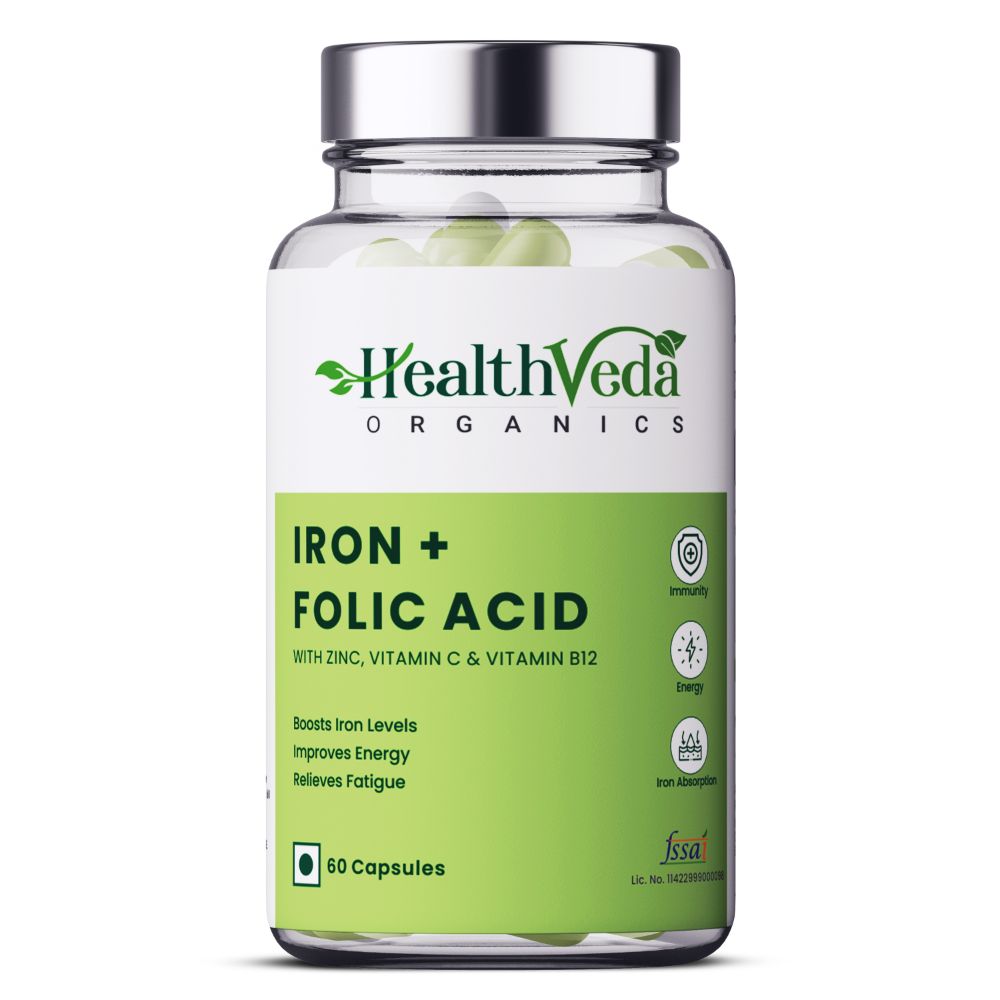 Health Veda Organics Iron + Folic Acid Capsules - Distacart