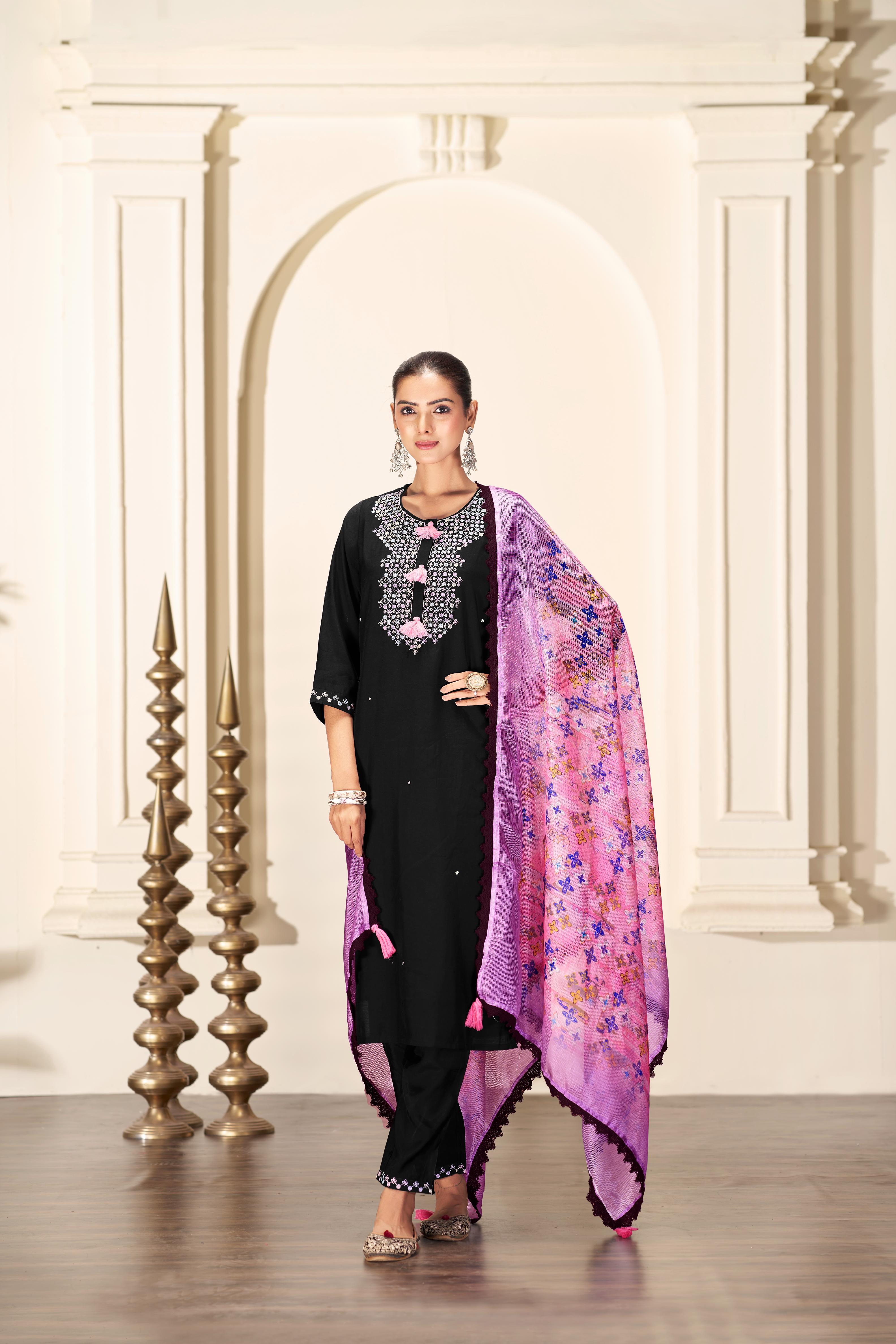 BulBul Bhumi Black Silk Kurta Set with Dupatta