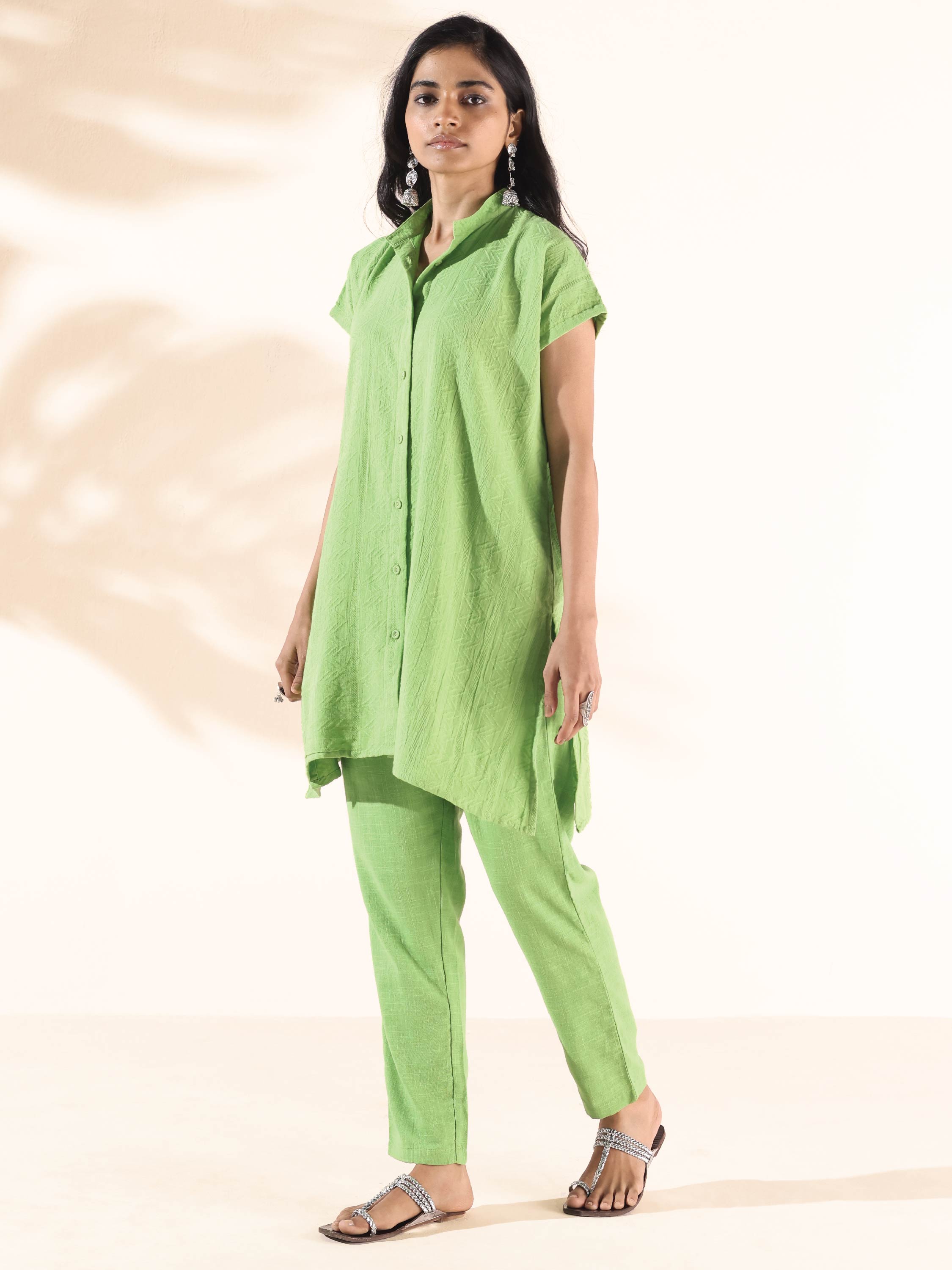trueBrowns Green Cotton Dobby Shirt Co-ord Set - Distacart