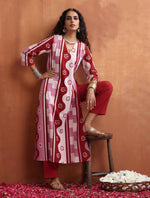 Thumbnail for trueBrowns Pink Abstract Print High Slit Kurta Set - Distacart