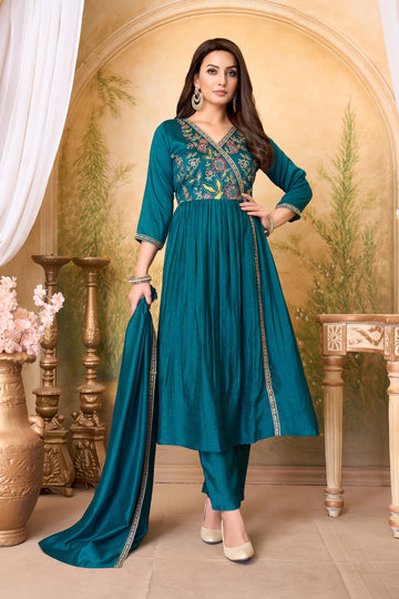 Anaita Teal Anarkali Readymade Suit with Embroidery Work - Dista