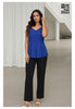 Myshka Women Blue Linen Shoulder Strap Pleated Top - Dista