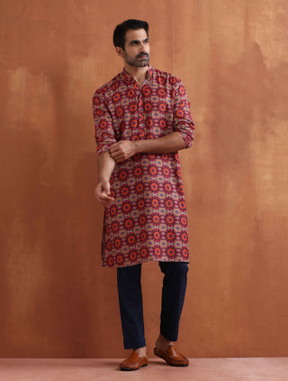 trueBrowns Men's Beige Printed Kurta - Distacart