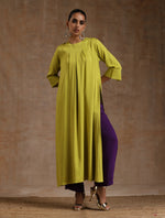 Thumbnail for trueBrowns Lime Modal Satin Neck Pleat Kurta Set - Distacart