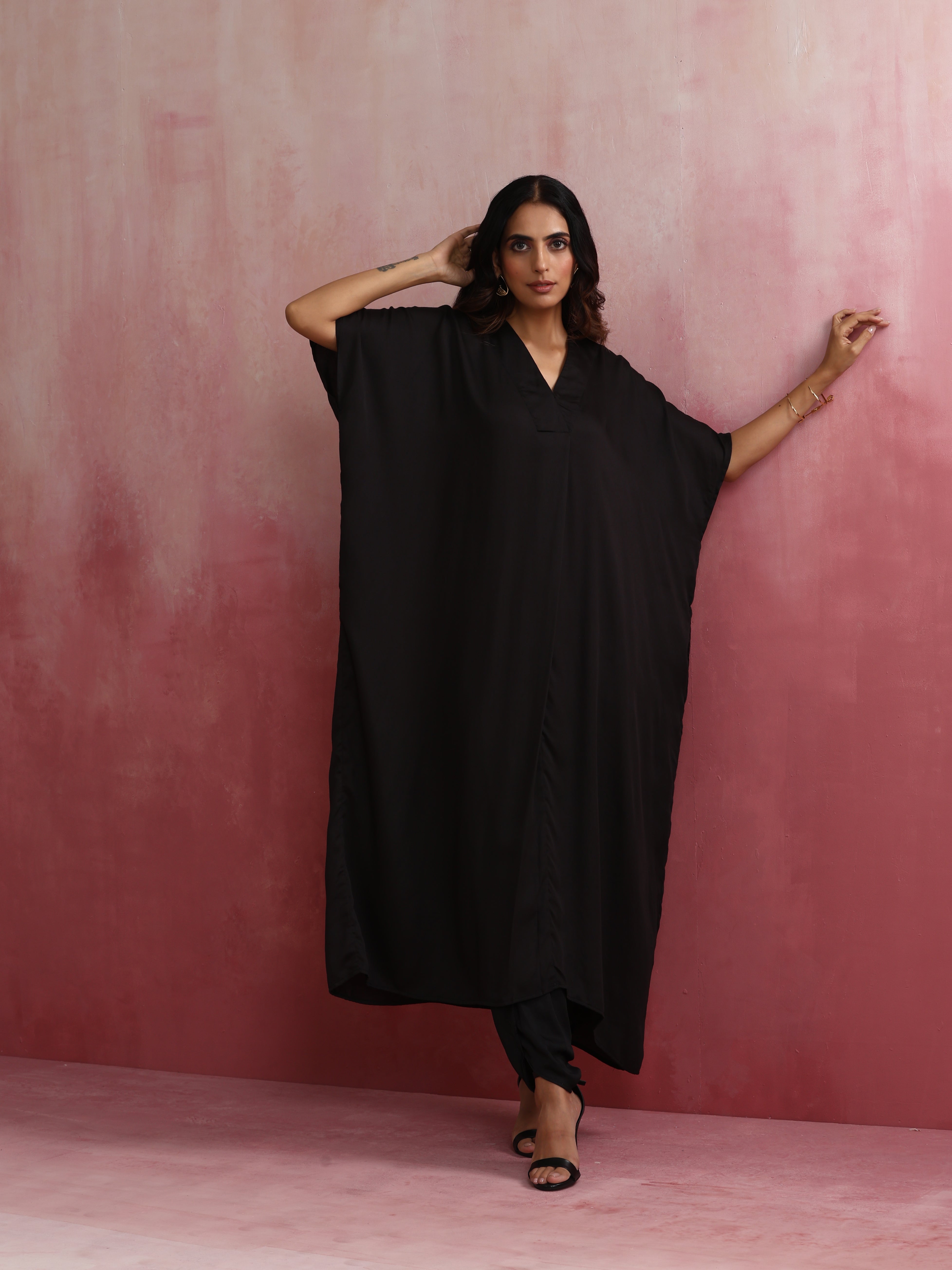 trueBrowns Black Modal Kaftan Kurta Set - Distacart