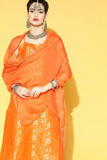 Thumbnail for Ahika Orange Floral Cotton Kurta, Trouser Dupatta Set