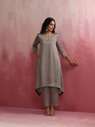trueBrowns Grey High low Kurta Set - Distacart