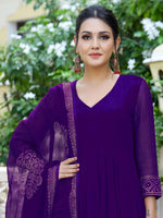 Thumbnail for Kalini Violet Regular Anarkali Kurta with Trousers & Dupatta - Distacart