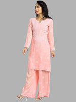 Thumbnail for ADA Floral Embroidered Long Sleeves Regular Lucknowi Chikankari Kurta With Palazzos - Distacart