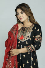 Thumbnail for Alvano Alvano Women's Stylish Rayon Anarkali Kurta with Pant and Dupatta Set - Distacart