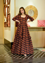 Thumbnail for Jyoti Fashion Women's Brown Heavy Digital Printed Cotton Silk Anarkali Dress - Distacart