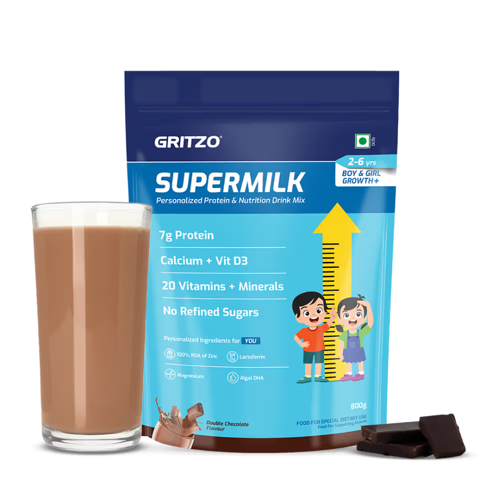 Gritzo Supermilk Height+ For 2-6Y Boys/Girls - Double Chocolate Flavor - Dista