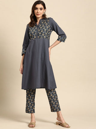 All About You Women Motifs Yoke Design A-Line Kurta with Trousers - Distacart