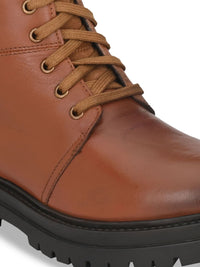 Thumbnail for Delize Women Tan Brown Solid Leather High-Top Flat Boots