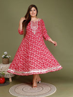 Thumbnail for Swasti Plus Size Floral Printed Three-Quarter Sleeves Cotton Ethnic Dress