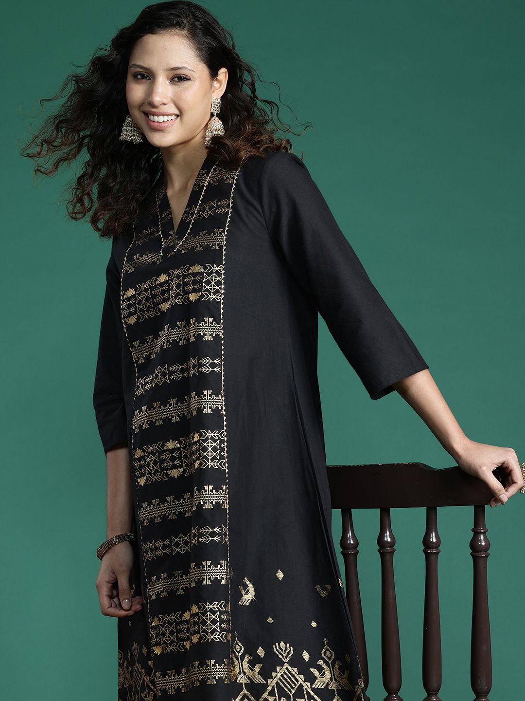 Sangria Ethnic Motifs Printed Gotta Patti Kurta - Distacart
