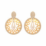 Thumbnail for Nuyug 22K Gold Plated Cubic Zirconia Studded Contemporary Moon Shaped Pearl Drop Chandbalis