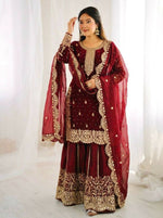 Thumbnail for Teeya Creation Maron Color Fendy Silk Embroidery Work Wedding Wear Salwar Suit - Distacart