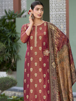 Thumbnail for Jyoti Fashion Women's Maroon Pure Silk Elegant Jacquard Woven Kurta with Trouser & Dupatta - Distacart