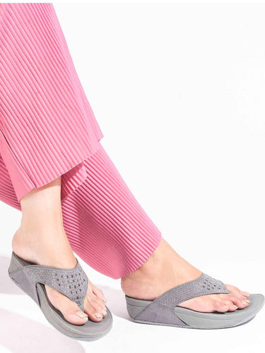 DressBerry Women Grey Embellished Thong Flip-Flops