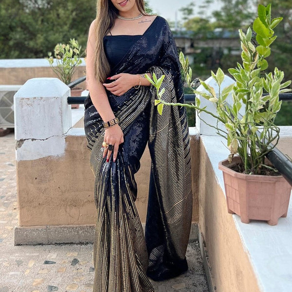 Anouk Black Embellished Sequinned Pure Georgette Saree - Distacart