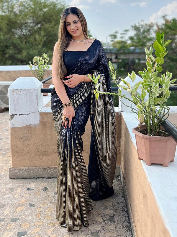 Anouk Black Embellished Sequinned Pure Georgette Saree - Distacart