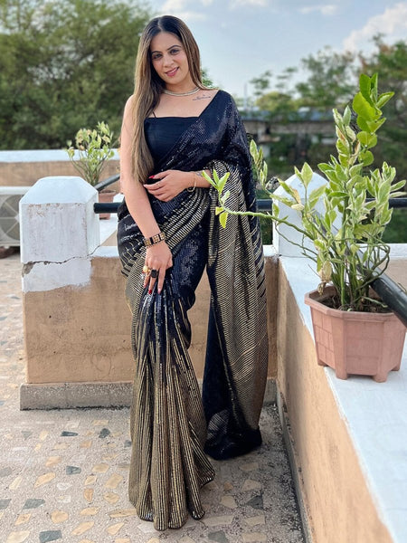 Anouk Black Embellished Sequinned Pure Georgette Saree - Distacart
