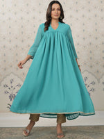 Thumbnail for Ode by House of Pataudi Mandarin Collar A-Line Kurta - Distacart
