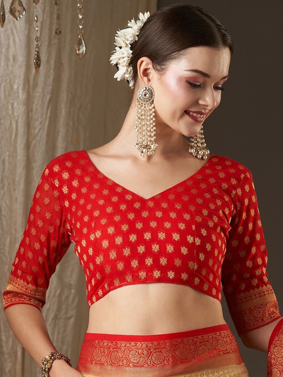 Anouk Off White & Red Woven Design Zari Pure Georgette Kanjeevaram Saree - Distacart