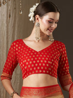 Thumbnail for Anouk Off White & Red Woven Design Zari Pure Georgette Kanjeevaram Saree - Distacart