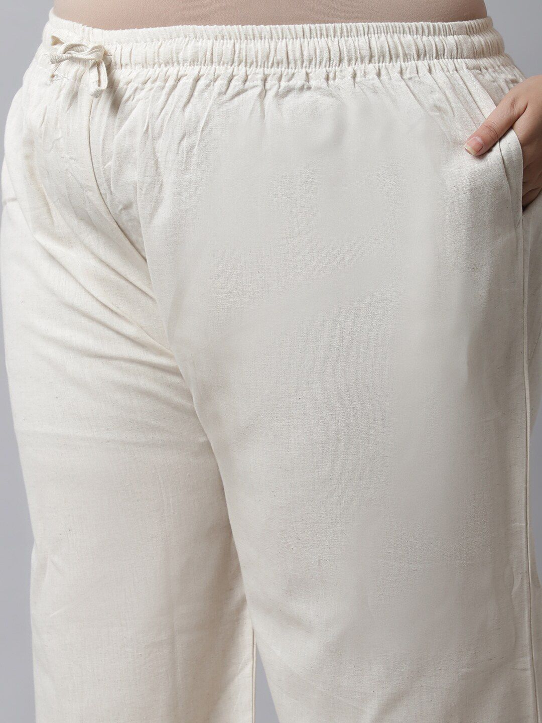 TAG 7 Women Plus Size Cream-Coloured Linen Ethnic Palazzos - Distacart