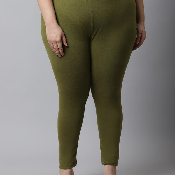 TAG 7 Women Plus Size Olive Green Solid Ankle-Length Plus Size Leggings - Distacart