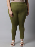 Thumbnail for TAG 7 Women Plus Size Olive Green Solid Ankle-Length Plus Size Leggings - Distacart