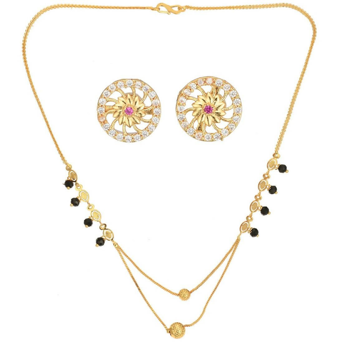 AanyaCentric Gold Plated Short Mangalsutra Set with Earrings - Distacart