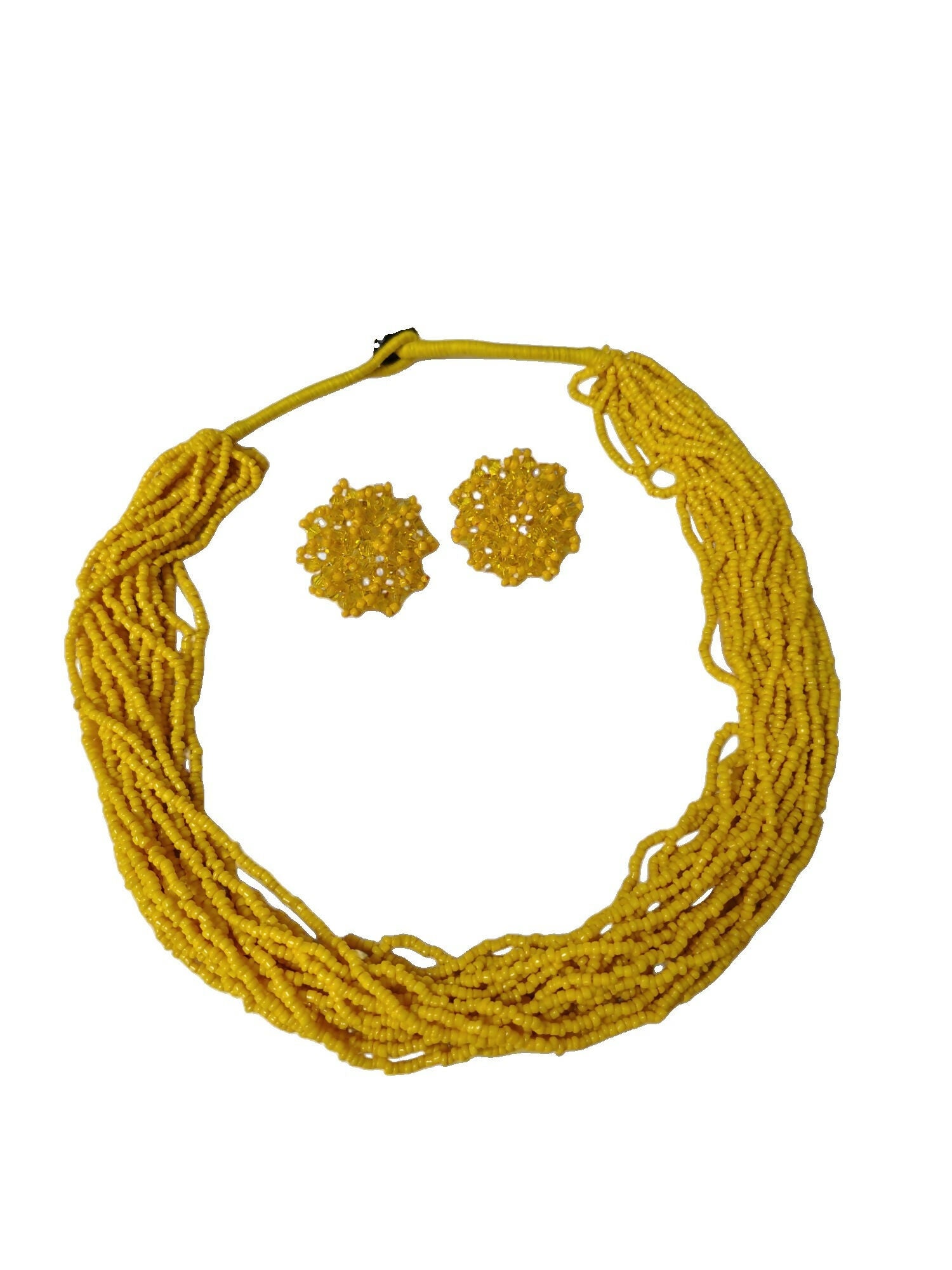Inhanns Vibrant Handmade 20 Layers Beaded Necklace With Matching Earrings - Yellow - Distacart