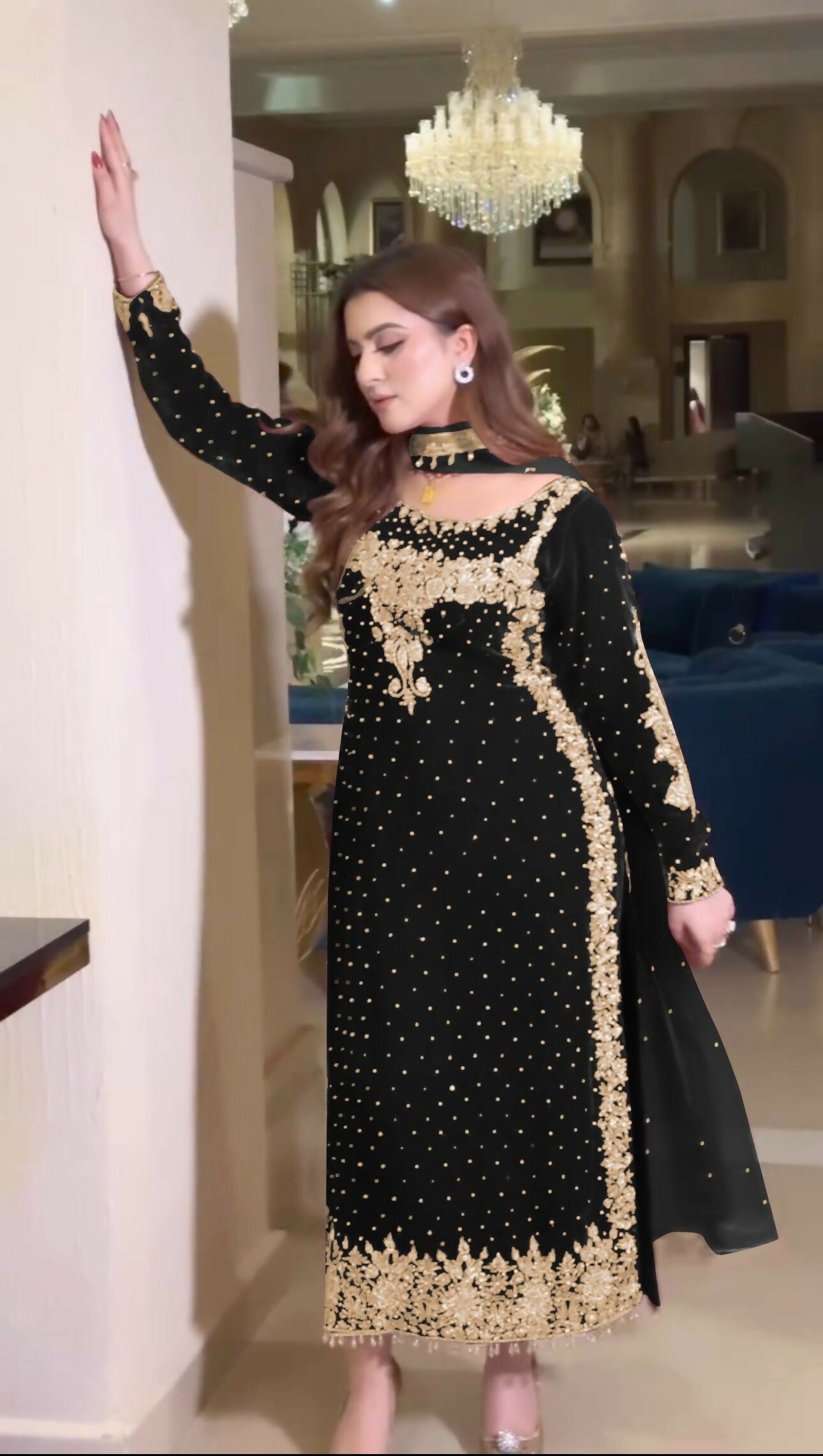 Joban Fashion Black Velvet Sequence Embroidery Work Kurta Set