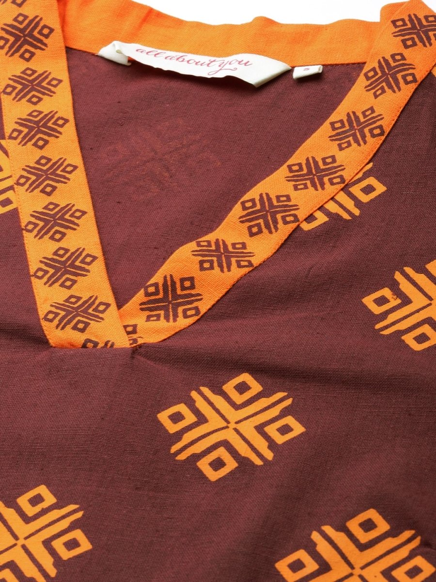 All About You Women Maroon Ethnic Motifs Printed Kurta with Printed Trousers - Distacart