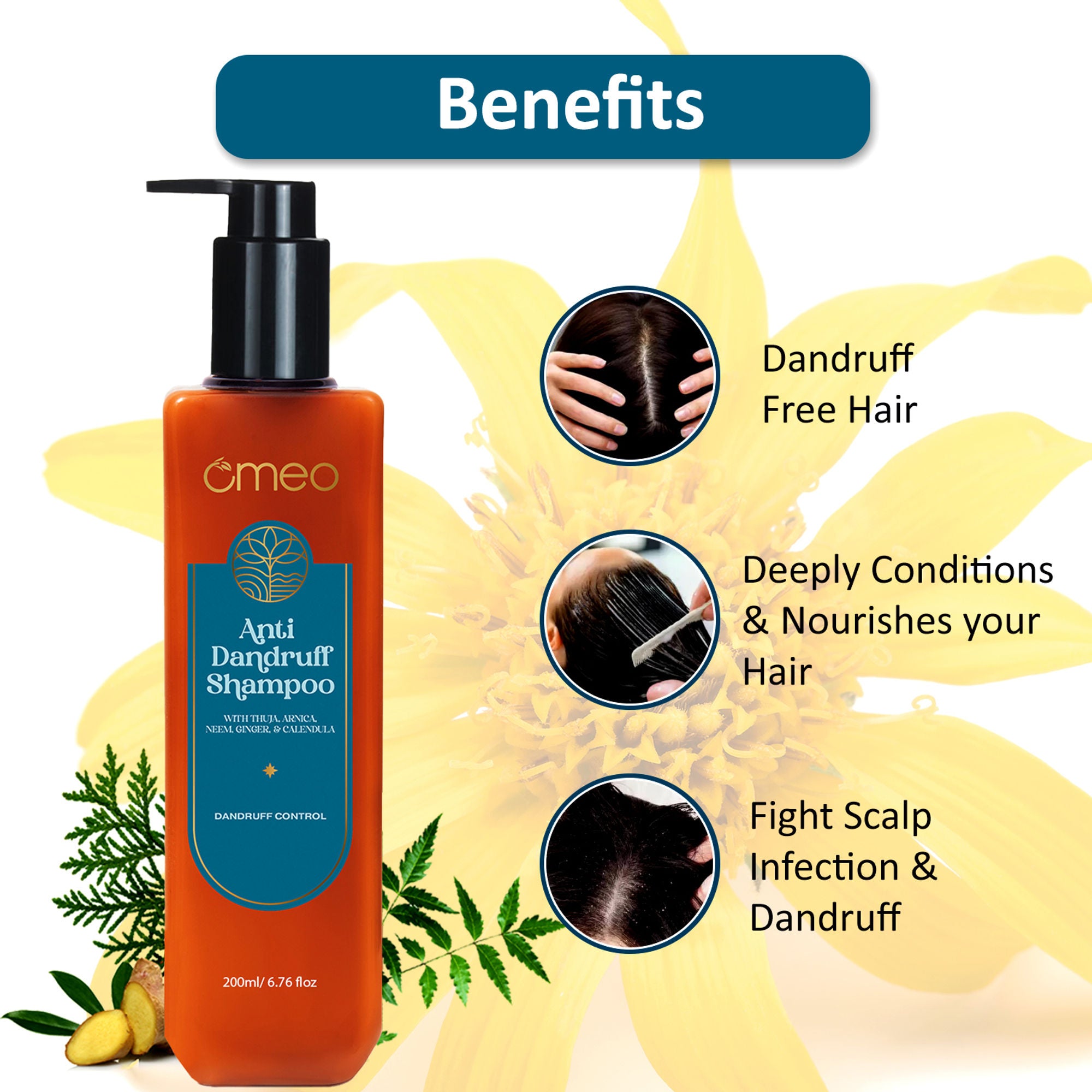 Omeo Anti Dandruff Shampoo With Green Natural Anti Dandruff Agent - Dista