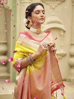Thumbnail for Anouk Yellow & Red Zari Tussar Silk Saree - Distacart