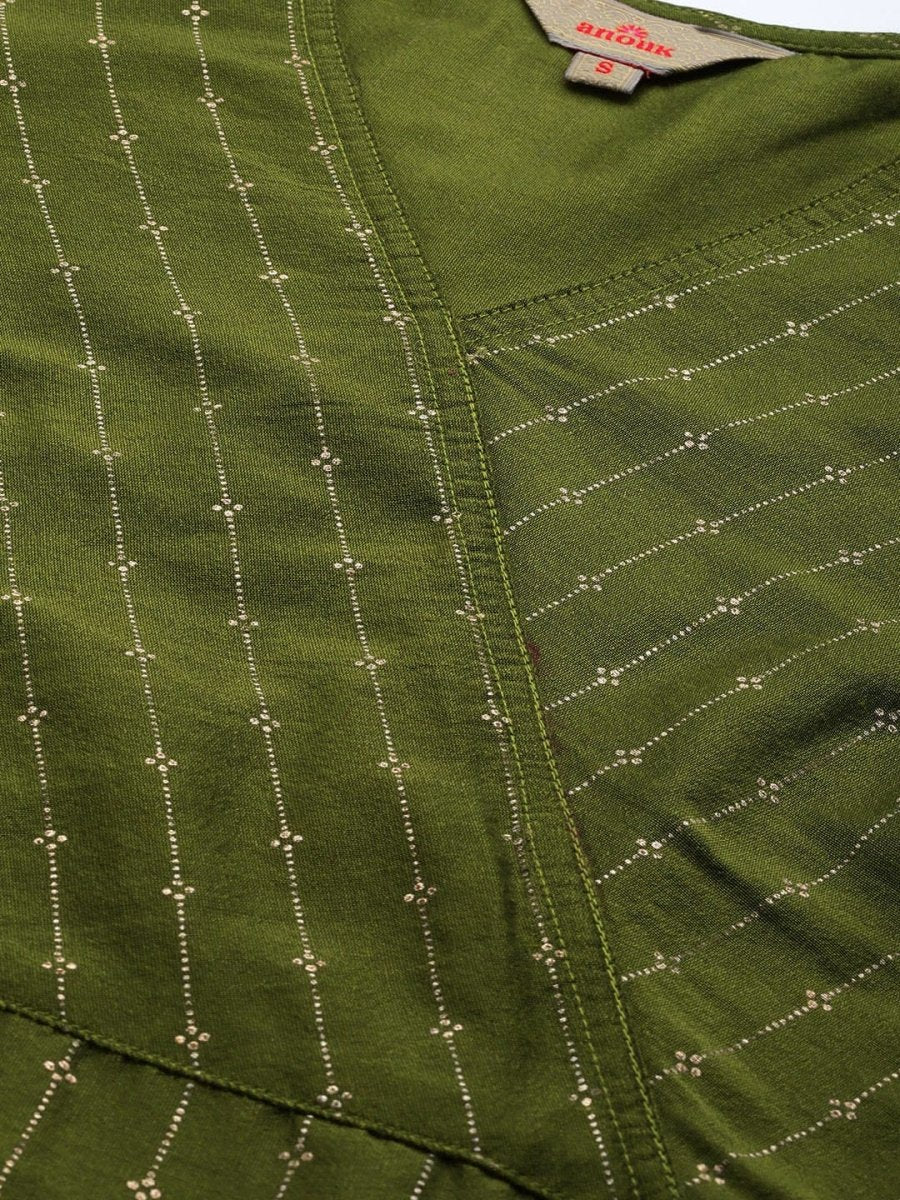 Anouk Women Striped Angrakha Kurta with Trousers - Distacart