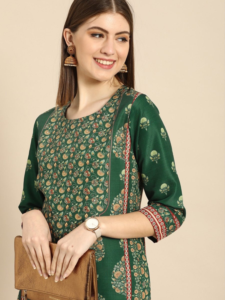 Anouk Women Green Ethnic Motifs Printed Sequinned Kurta with Palazzos - Distacart