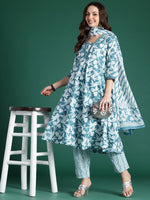 Thumbnail for Indo Era Floral Printed Pure Cotton Kurta with Trousers & With Dupatta