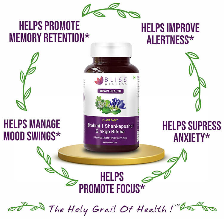 bliss welness brain health brahmi shankapushpi ginkgo biloba veg tablet