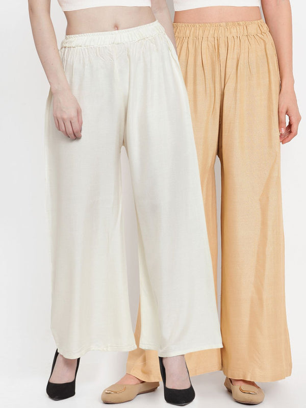 TAG 7 Women Pack Of 2 Solid Straight Palazzos
