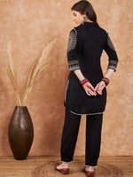 Thumbnail for Sangria Black Ethnic Motifs Embroidered Pathani Kurta With Salwar