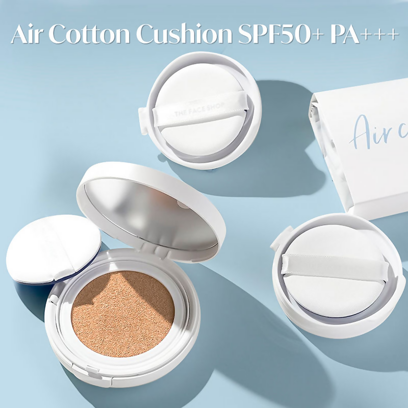 The Face Shop Air Cotton Cushion SPF 50+ PA++++ - 201 Light Beige - Distacart