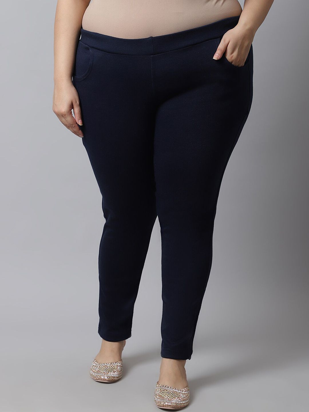 TAG 7 Women Plus size Navy Blue Solid Ankle-length Leggings - Distacart